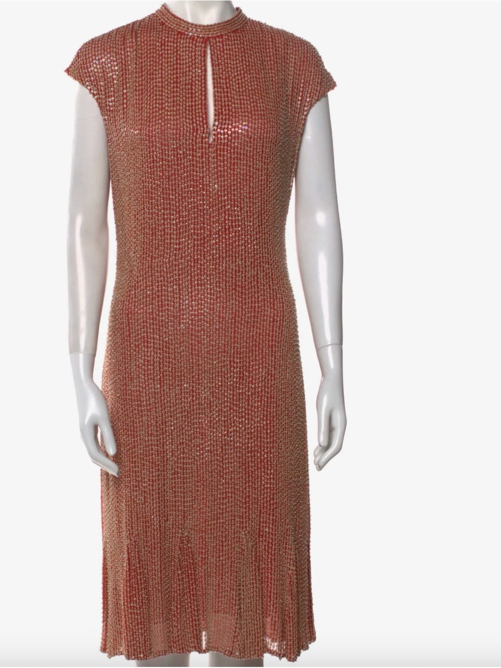 Badgley Mischka Coral Sequin Knit Cap-Sleeve Midi Dress